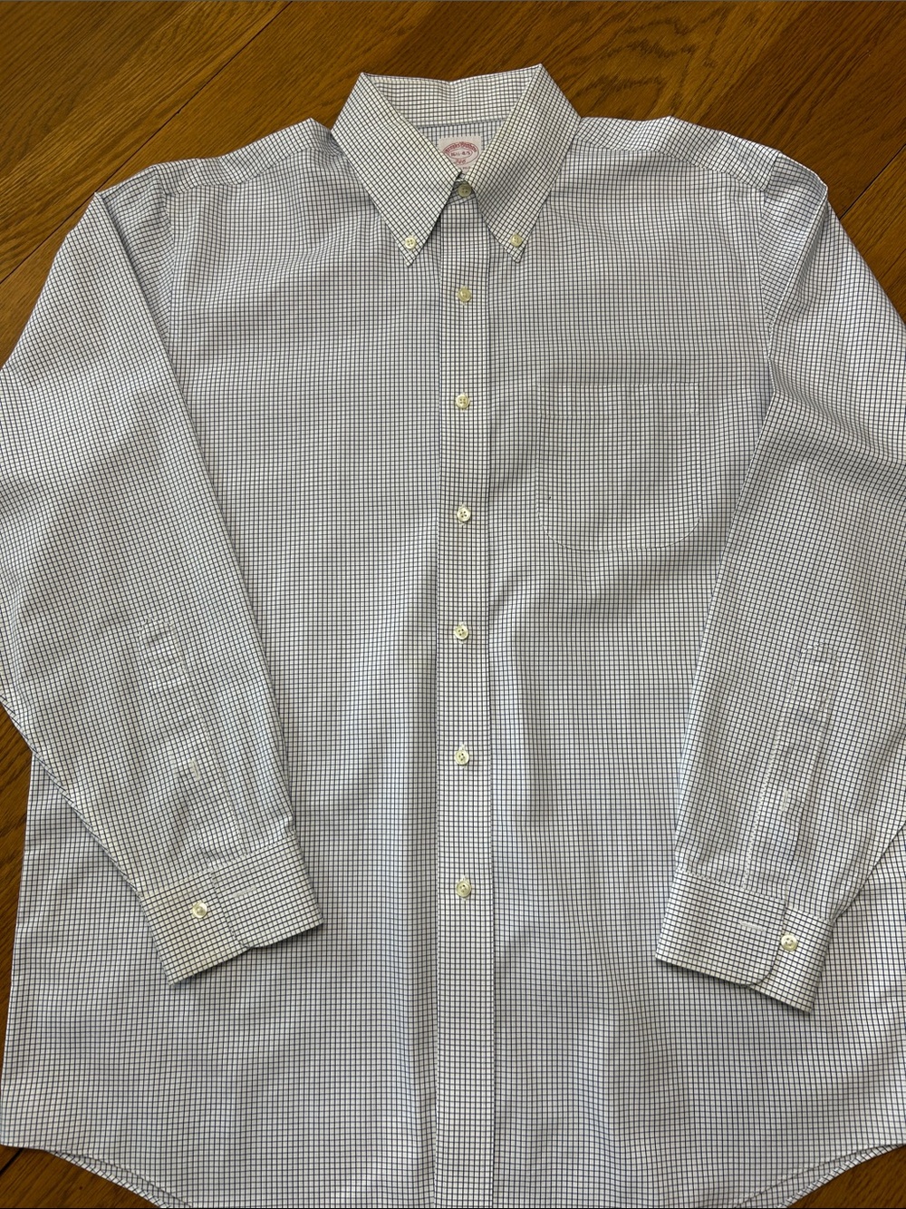 Brooks Brothers Men's Button-Down Check Shirt - White & Navy Size 16 1/2 - 4/5